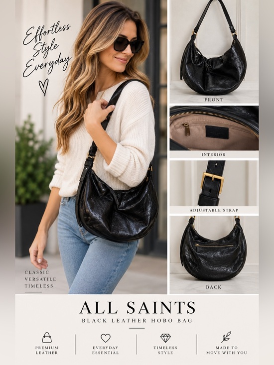 All Saints Handbags - All Saints Black Leather Hobo Bag